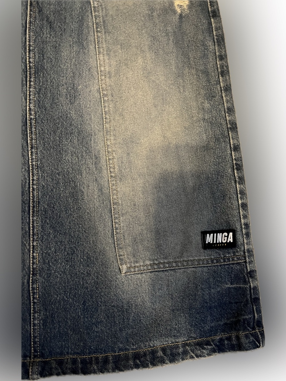 Minga London Washed Denim Grunge Utility Skirt size 26 - Picture 3 of 15